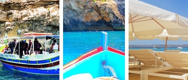 Un baptème de plongée à 45€-Une sortie en mer à Blue Grotto à 8€-Une location de deux transats et un parasols à 10€